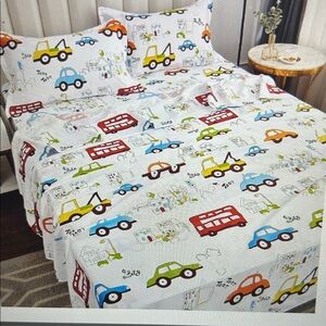 Car Print Bedding Set  full size duvet with 2 standard shams and sheet set
